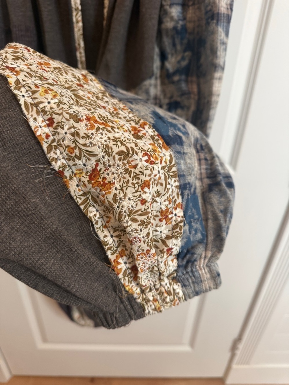 POL Gray Jogger Pants with Blue Patchwork and Floral Drawstrings - Picture 7 of 17